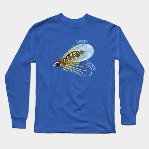 Merry Fishmas Fly Fishing Long Sleeve T-Shirt by MagpieMoonUSA